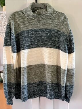 New Zenana striped sweater Green Cream XL